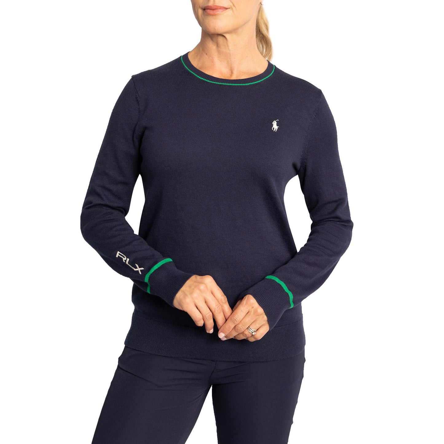 RLX Ralph Lauren Women's Cotton Blend Long Sleeve Pullover - French Navy/Cruise Green