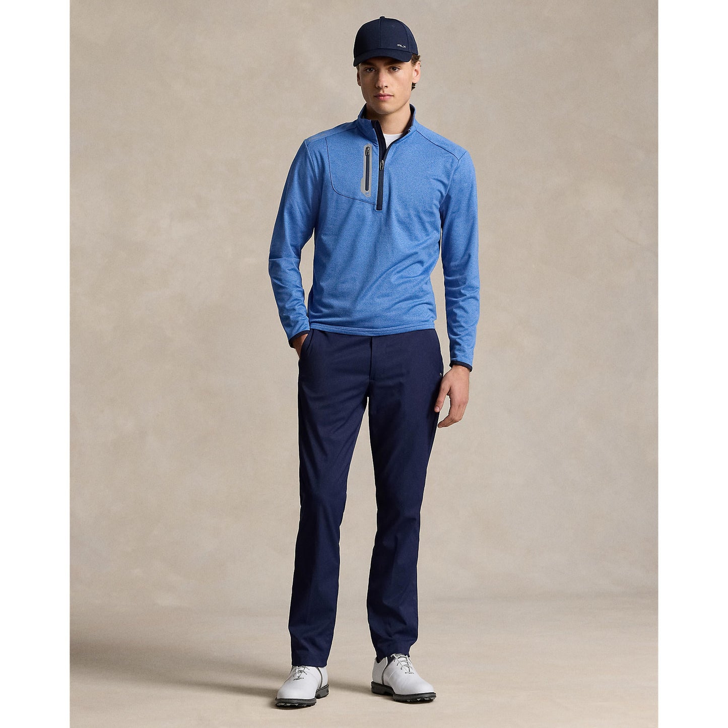 RLX Ralph Lauren Driver Stretch Jersey Golf Pullover - Dockside Blue Heather