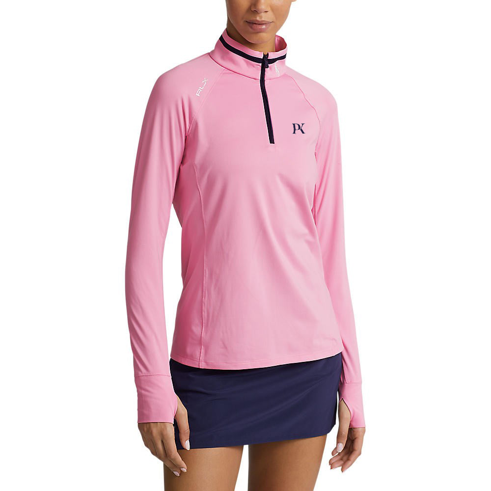 RLX Ralph Lauren Women's Jersey Quarter Zip Golf Pullover - Pink Flamingo/French Navy