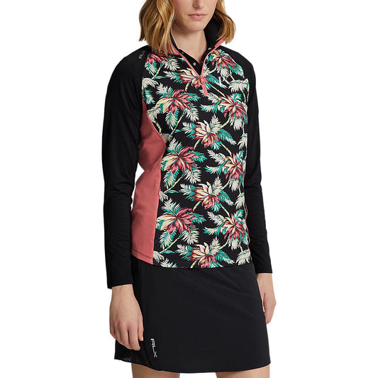RLX Ralph Lauren Women's UV Jersey 1/4 Zip Pullover - Island Bamboo Floral Multi