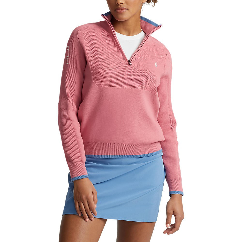 RLX Ralph Lauren Women's Coolmax11/4 Zip Pullover - Desert Pink/Hatteras Blue