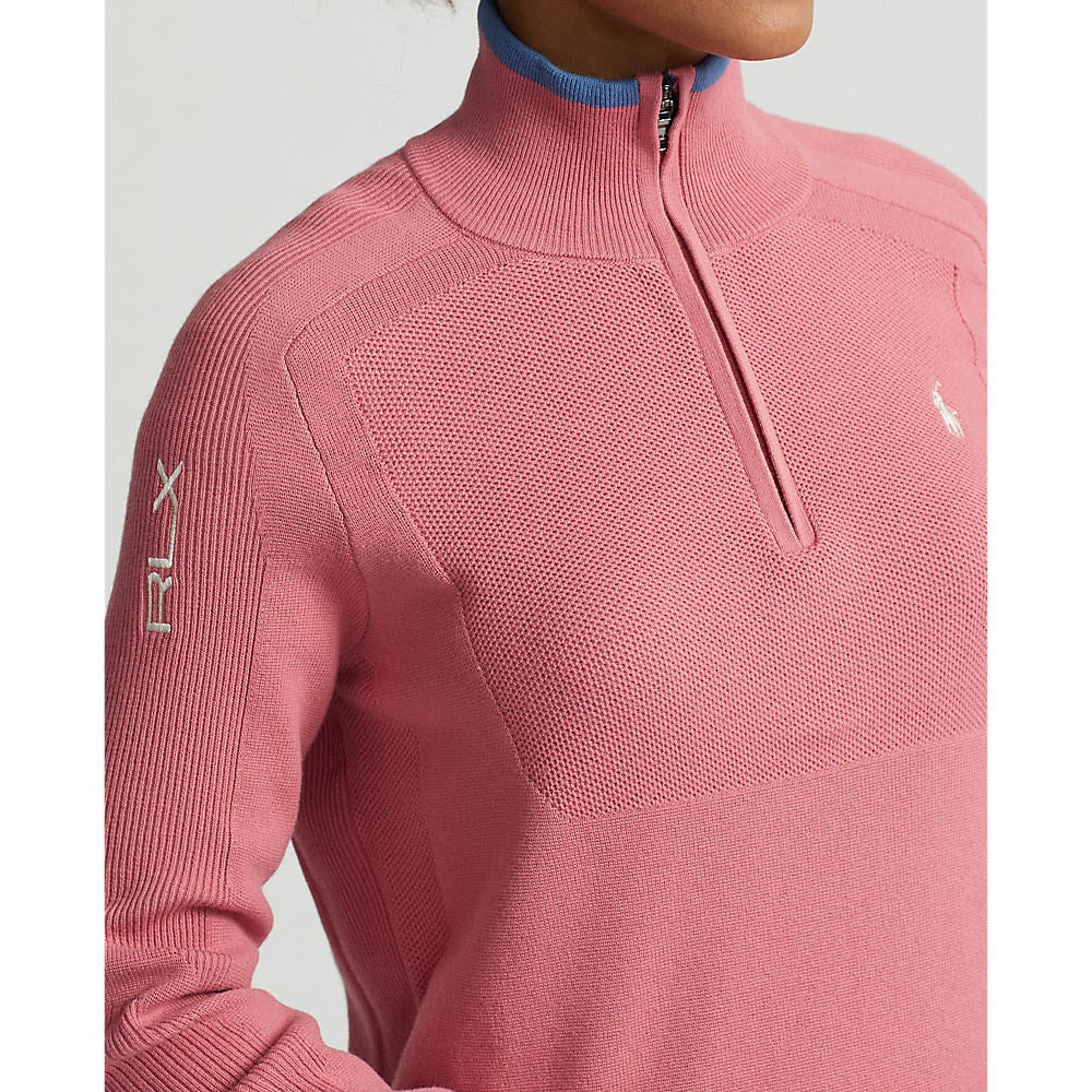 RLX Ralph Lauren Women's Coolmax11/4 Zip Pullover - Desert Pink/Hatteras Blue