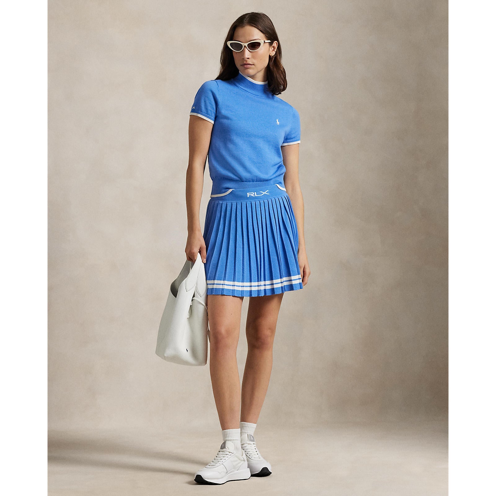 RLX Ralph Lauren Women's Short Sleeve Mock Neck Pullover - Summer Blue