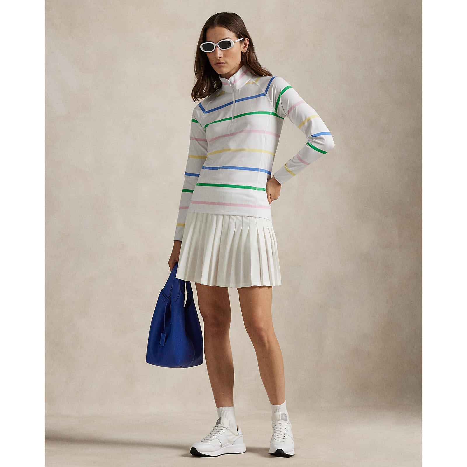 RLX Ralph Lauren Women's Jersey UV Quarter Zip Golf Pullover - Ceramic White Multi
