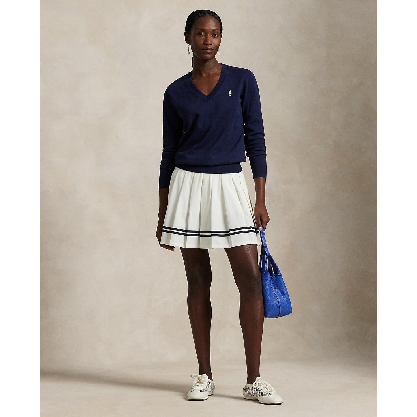 RLX Ralph Lauren Women's Cotton Blend V-Neck Golf Jumper - Refinded Navy