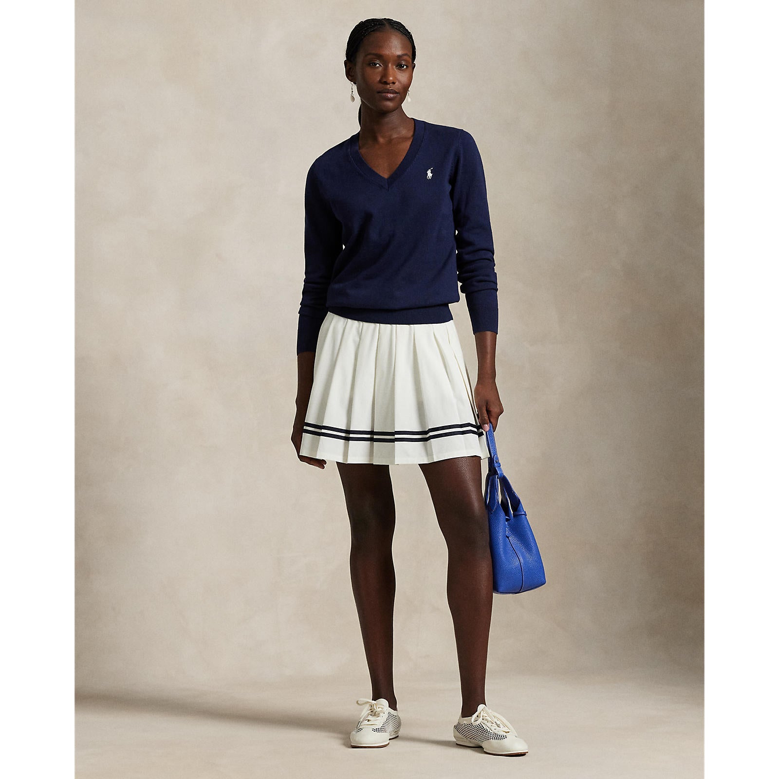 RLX Ralph Lauren Women's Cotton Blend V-Neck Golf Jumper - Refinded Navy