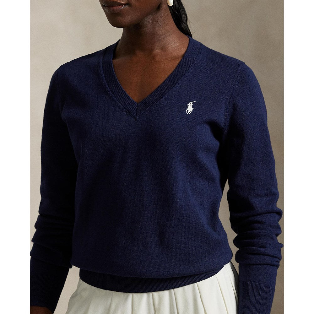 RLX Ralph Lauren Women's Cotton Blend V-Neck Golf Jumper - Refinded Navy