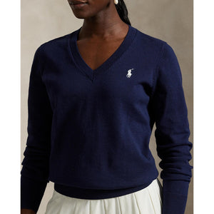 RLX Ralph Lauren Women's Cotton Blend V-Neck Golf Jumper - Refinded Navy