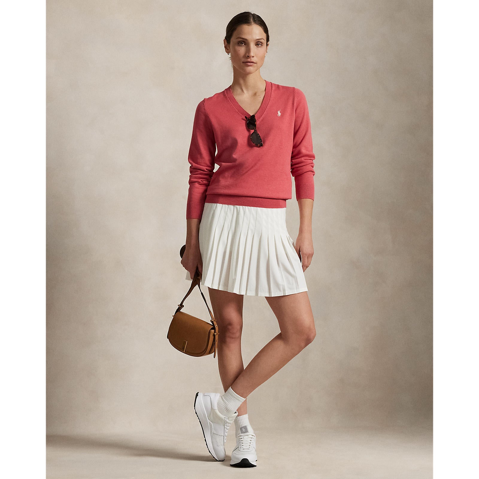RLX Ralph Lauren Women's Cotton Blend V-Neck Golf Jumper - Red Sky