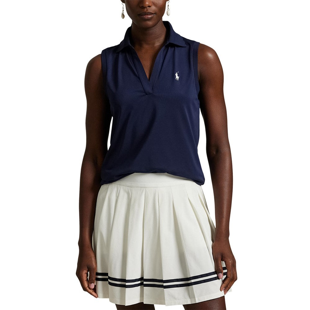 RLX Ralph Lauren Women's Tour Pique V-Neck Sleeveless Polo Shirt - Refinded Navy