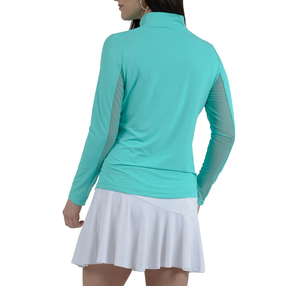 IBKUL Women's Solid Long Sleeve Zip Mock Neck - Jade