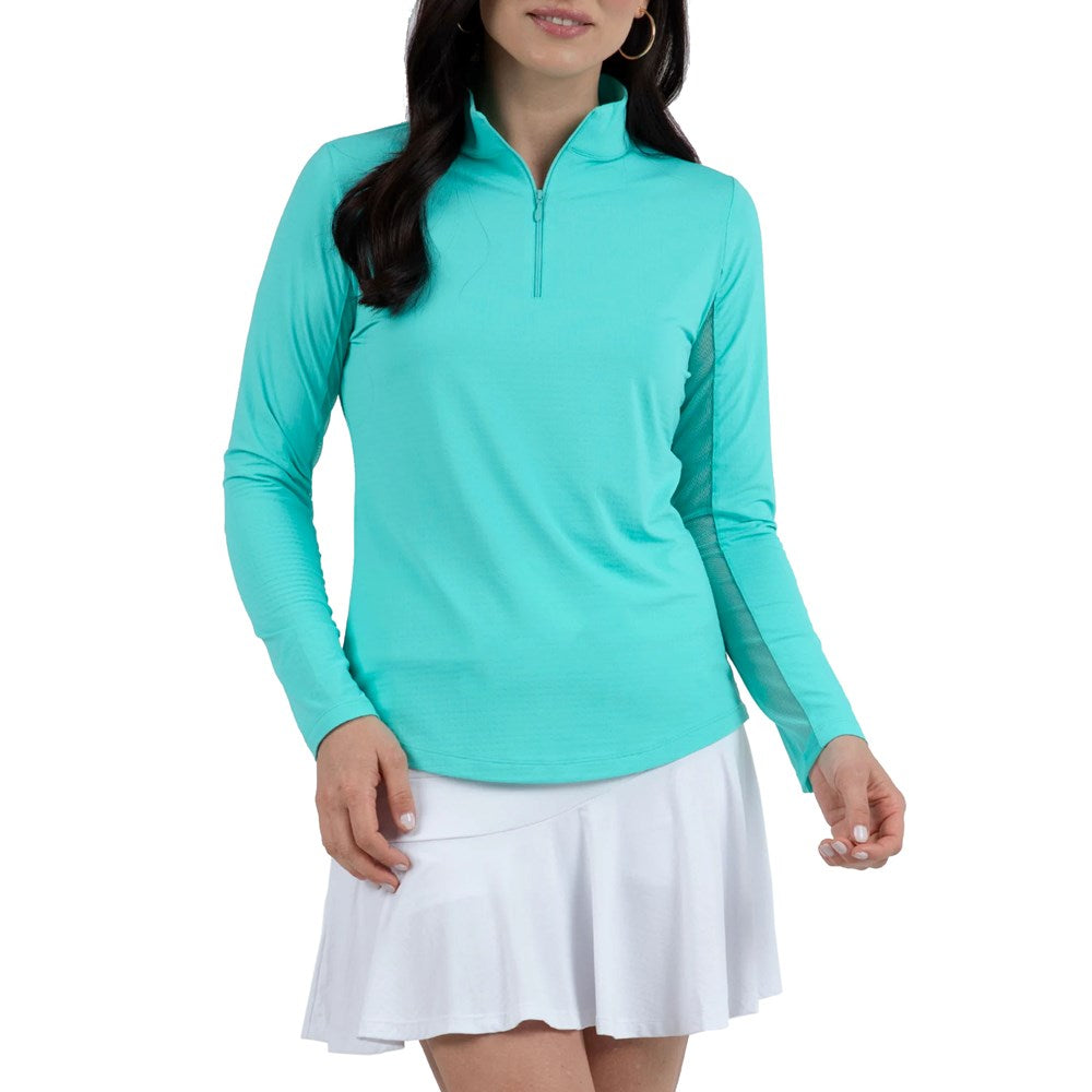 IBKUL Women's Solid Long Sleeve Zip Mock Neck - Jade