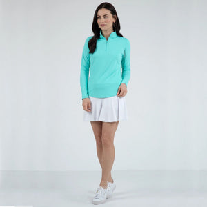 IBKUL Women's Solid Long Sleeve Zip Mock Neck - Jade