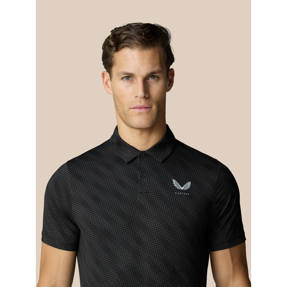 Castore Club Golf Ball Printed Polo Golf Shirt - Black/Mid Grey
