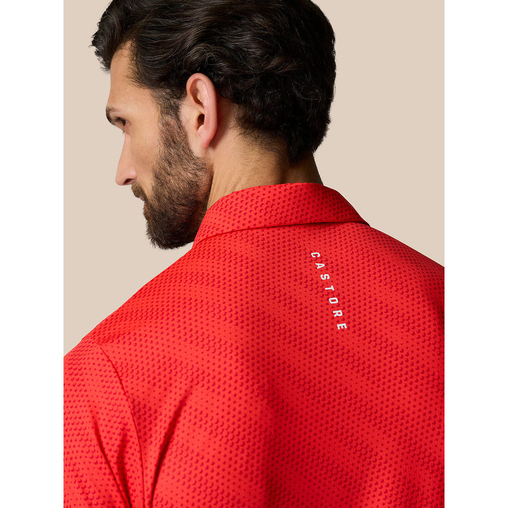 Castore Club Golf Ball Printed Polo Golf Shirt - Poppy Red/White