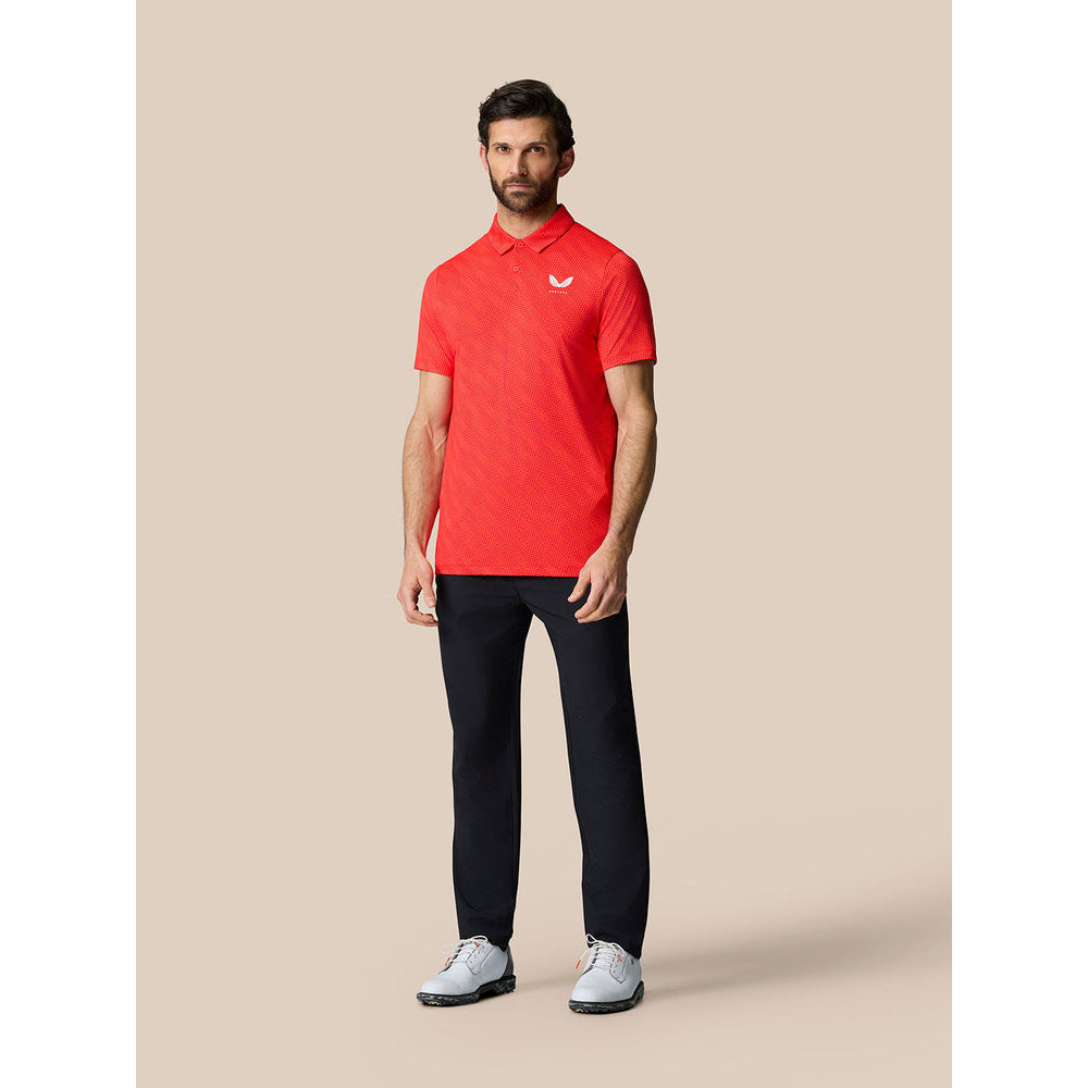 Castore Club Golf Ball Printed Polo Golf Shirt - Poppy Red/White