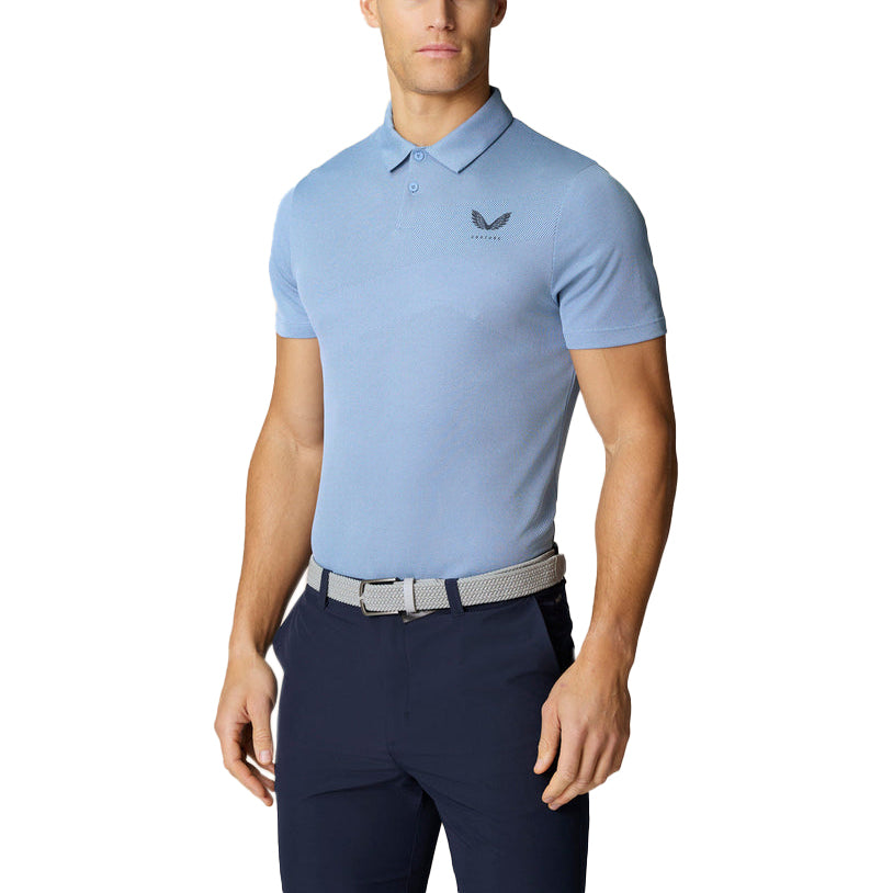Castore Pinnacle Engineered Knit Polo Golf Shirt - Sky Blue/Midnight Navy