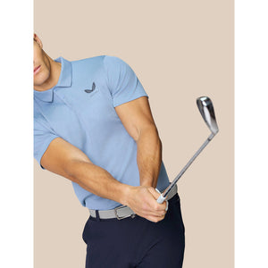 Castore Pinnacle Engineered Knit Polo Golf Shirt - Sky Blue/Midnight Navy