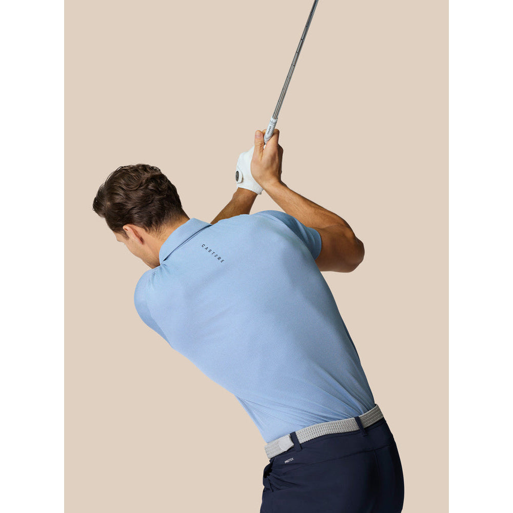 Castore Pinnacle Engineered Knit Polo Golf Shirt - Sky Blue/Midnight Navy