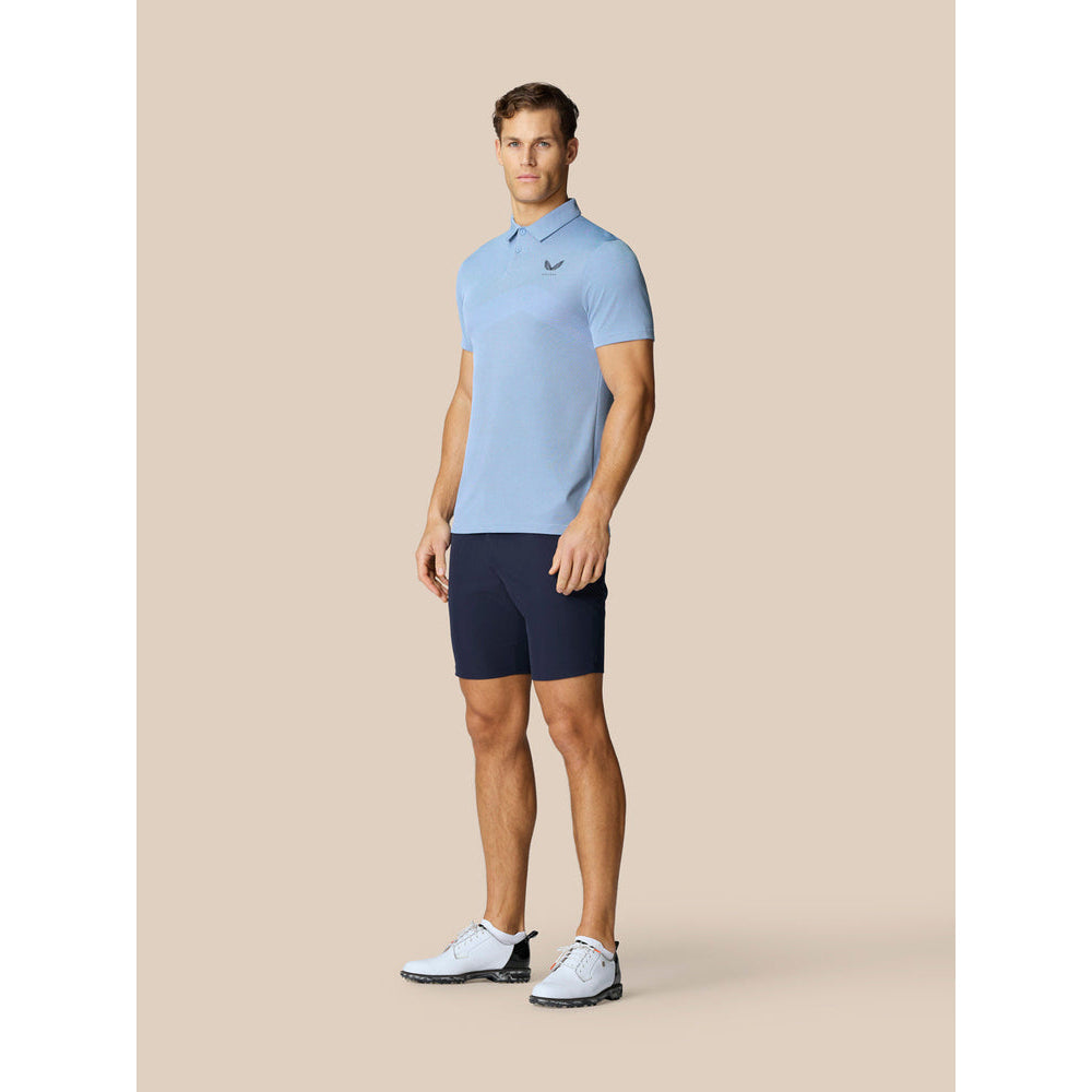 Castore Pinnacle Engineered Knit Polo Golf Shirt - Sky Blue/Midnight Navy