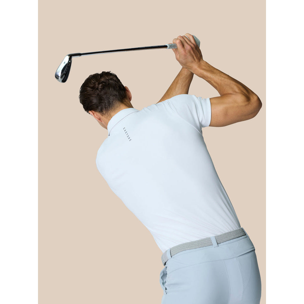 Castore Pinnacle Engineered Knit Polo Golf Shirt - White/Midnight Navy