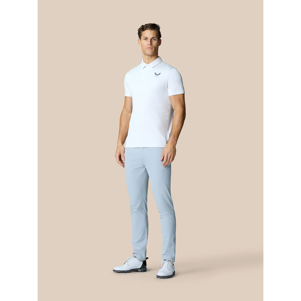 Castore Pinnacle Engineered Knit Polo Golf Shirt - White/Midnight Navy