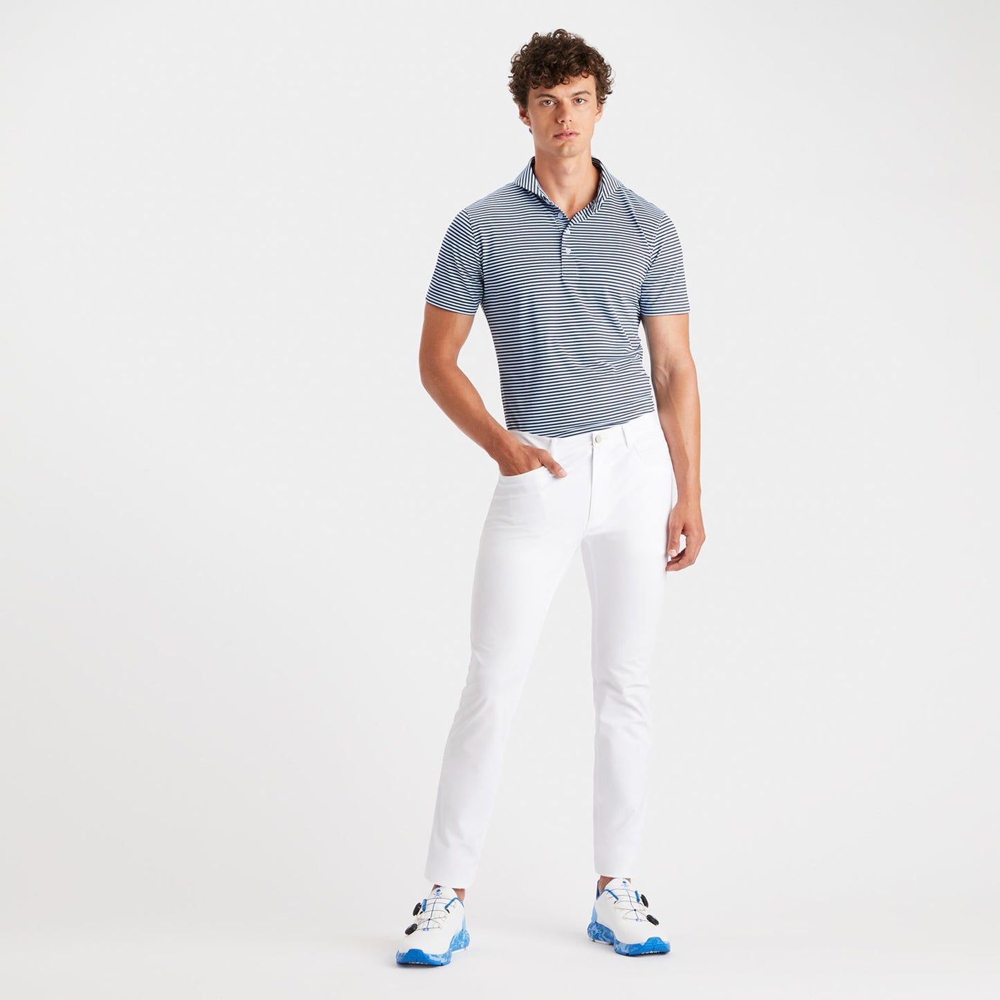 G/Fore Feeder Stripe Pique Golf Polo Shirt  - Sky/Twilight