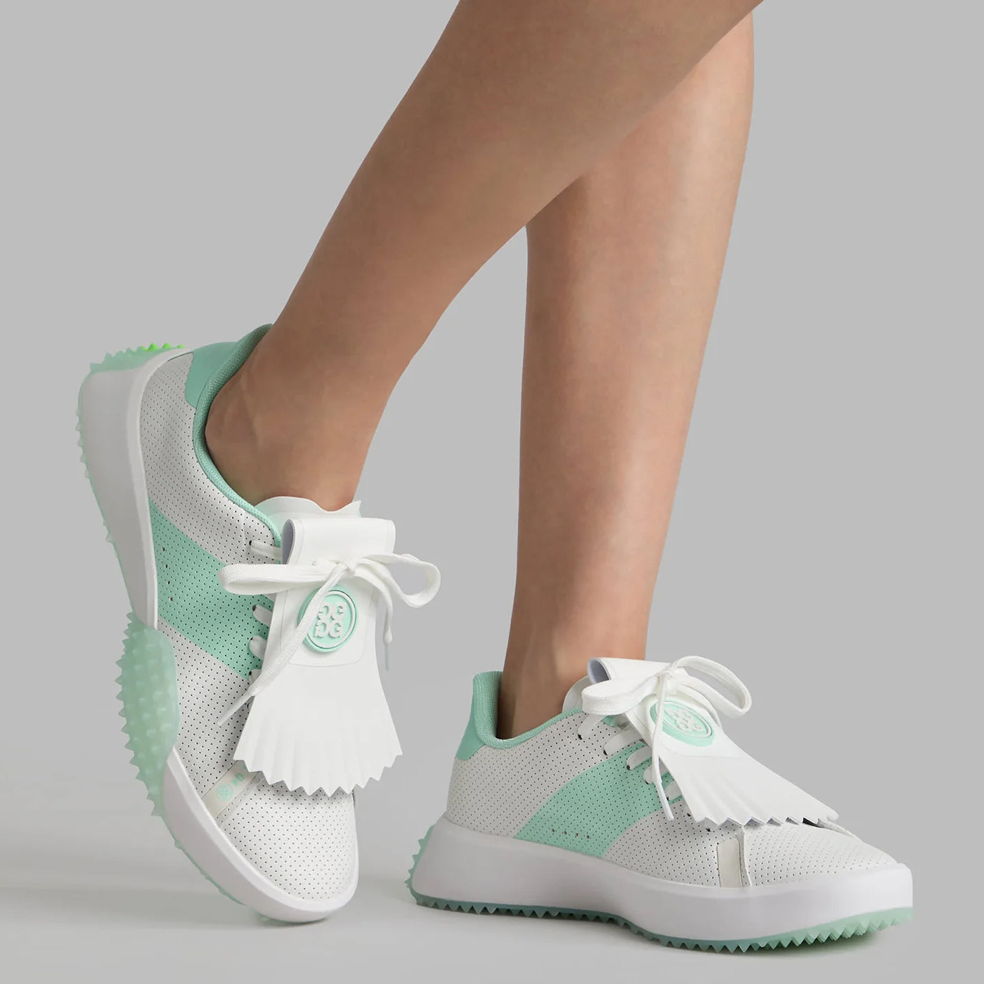 G/Fore Women's G.112 Perforated Leather Kiltie Golf Shoes - Snow/Menthol