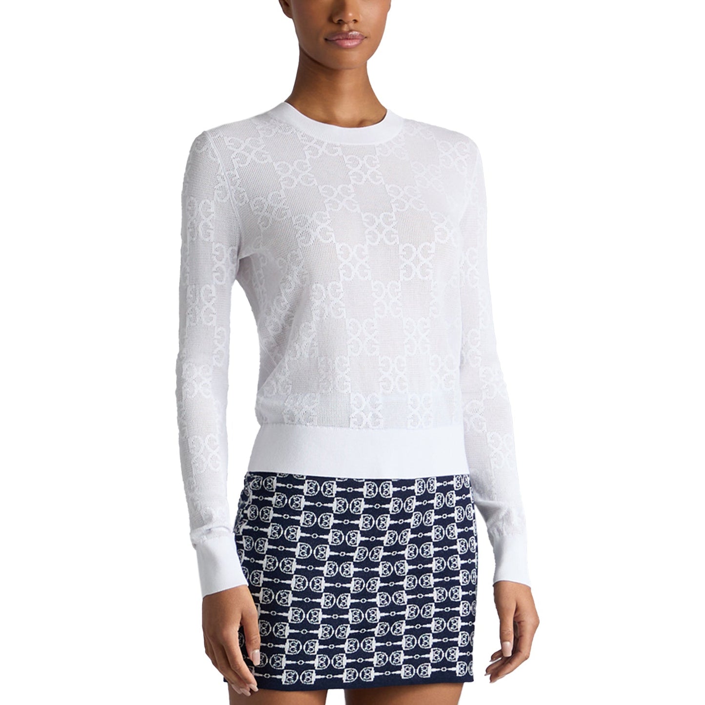 G/Fore Women's Pointelle G Crewneck Golf Sweater - Snow