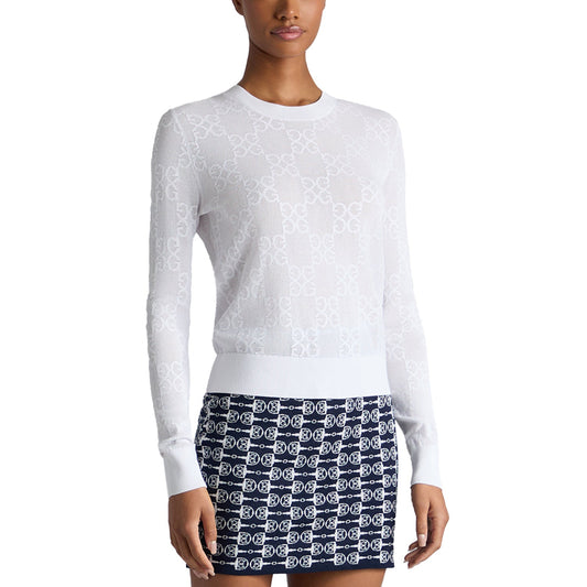 G/Fore Women's Pointelle G Crewneck Golf Sweater - Snow