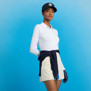 G/Fore Women's Ribbed Tech Nylon Long Sleeve Golf Polo Shirt - Snow