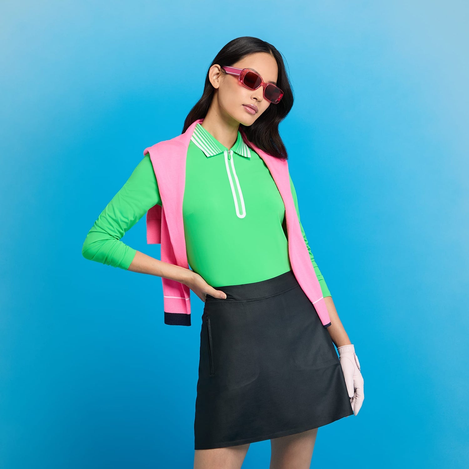 G/Fore Women's Silky Tech 1/4 Zip Long Sleeve Golf Polo Shirt - Acid Lime