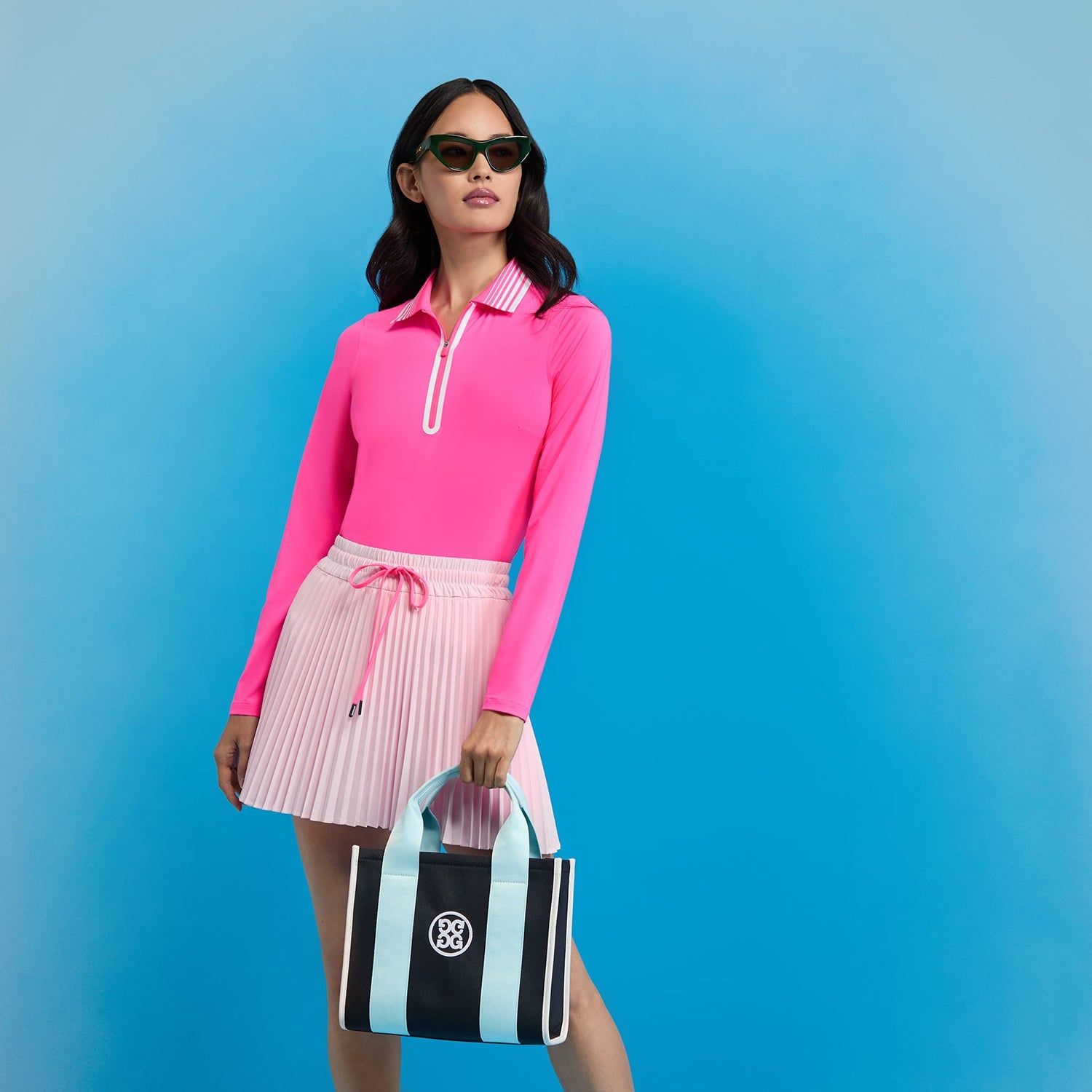 G/Fore Women's Silky Tech 1/4 Zip Long Sleeve Golf Polo Shirt - Knockout Pink