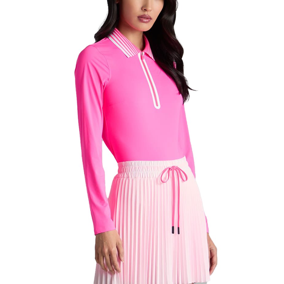 G/Fore Women's Silky Tech 1/4 Zip Long Sleeve Golf Polo Shirt - Knockout Pink