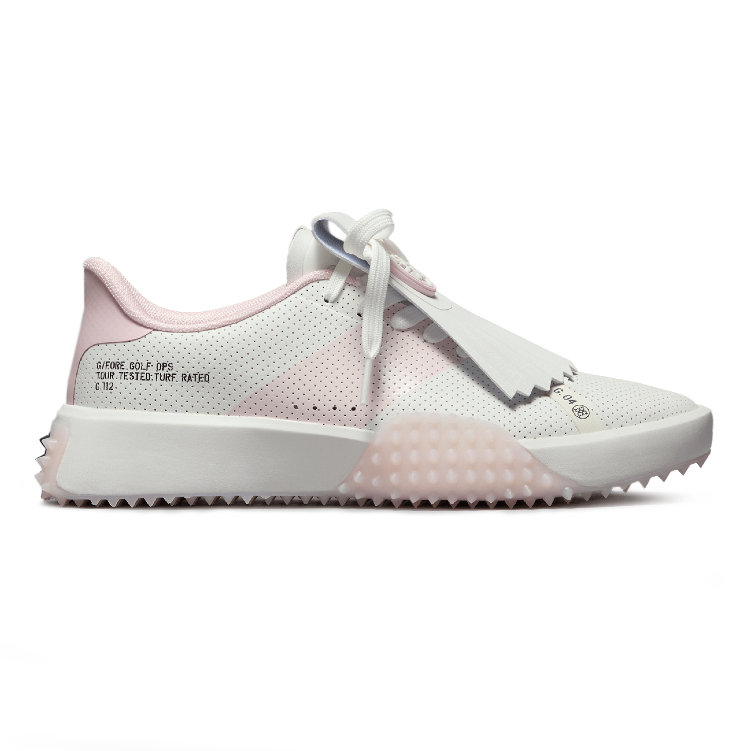 G/Fore Women's G.112 Perforated Leather Kiltie Golf Shoes - Snow/Blush