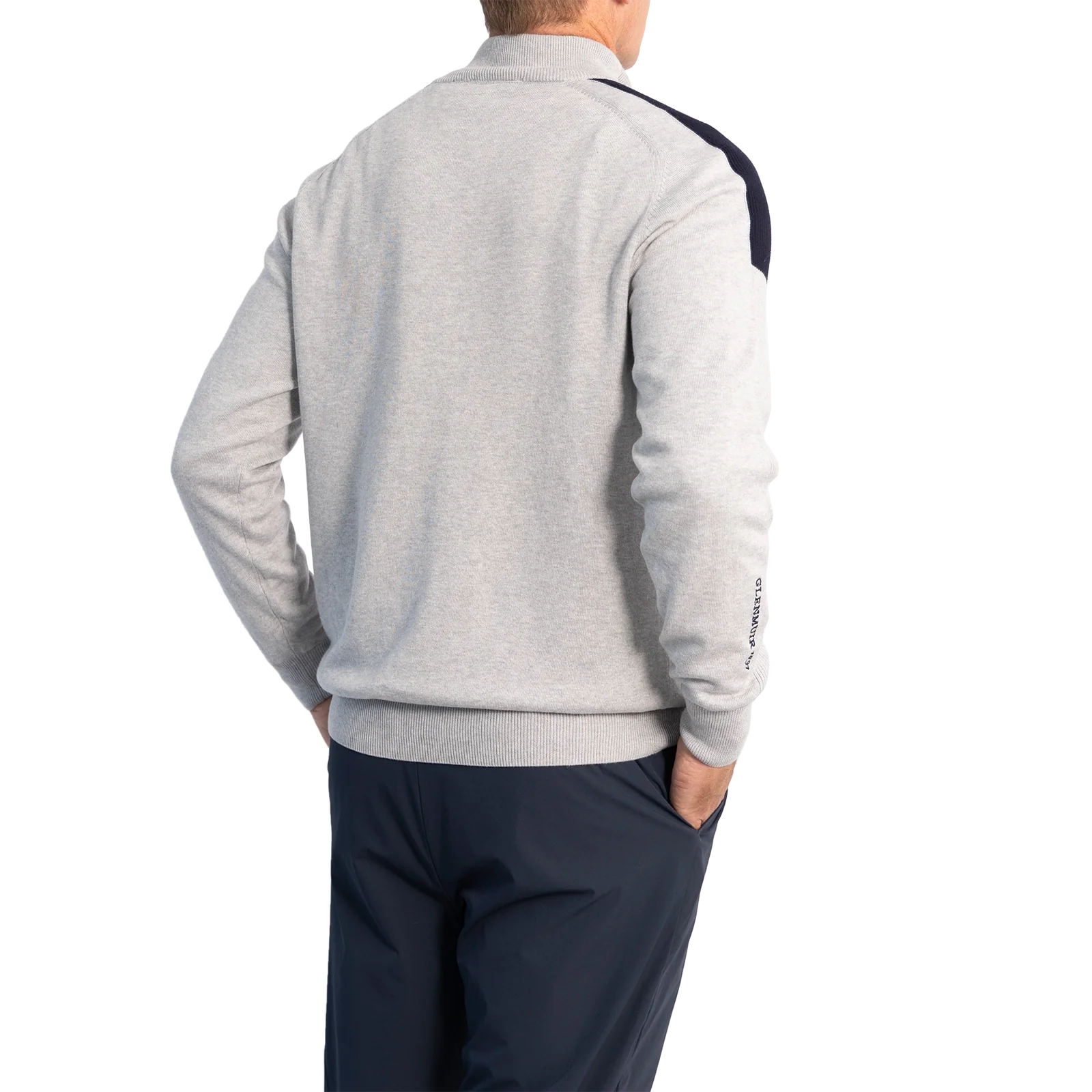 Glenmuir Selkirk Quarter Zip Ribbed Sleeve Cotton Golf Pullover - Light Grey Marl