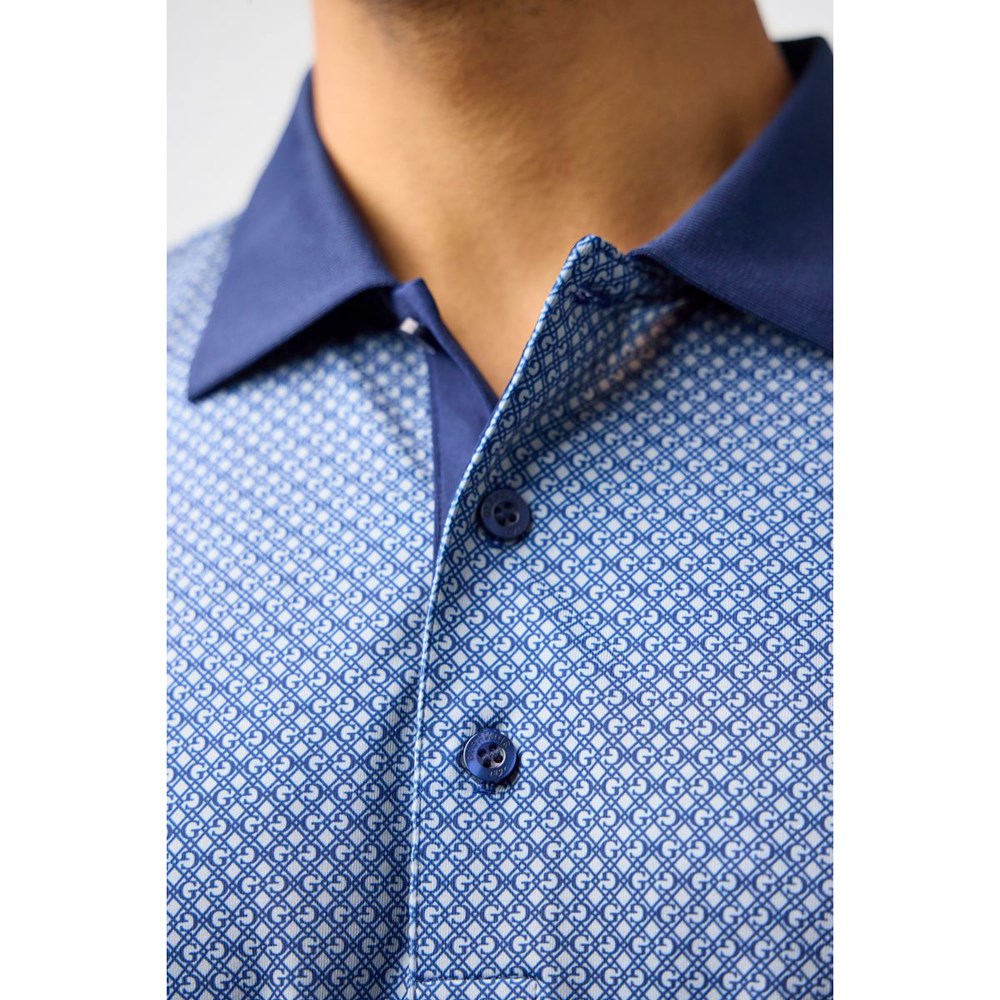 Glenmuir Gullane Performance Polo Golf Shirt - White/ Light Blue
