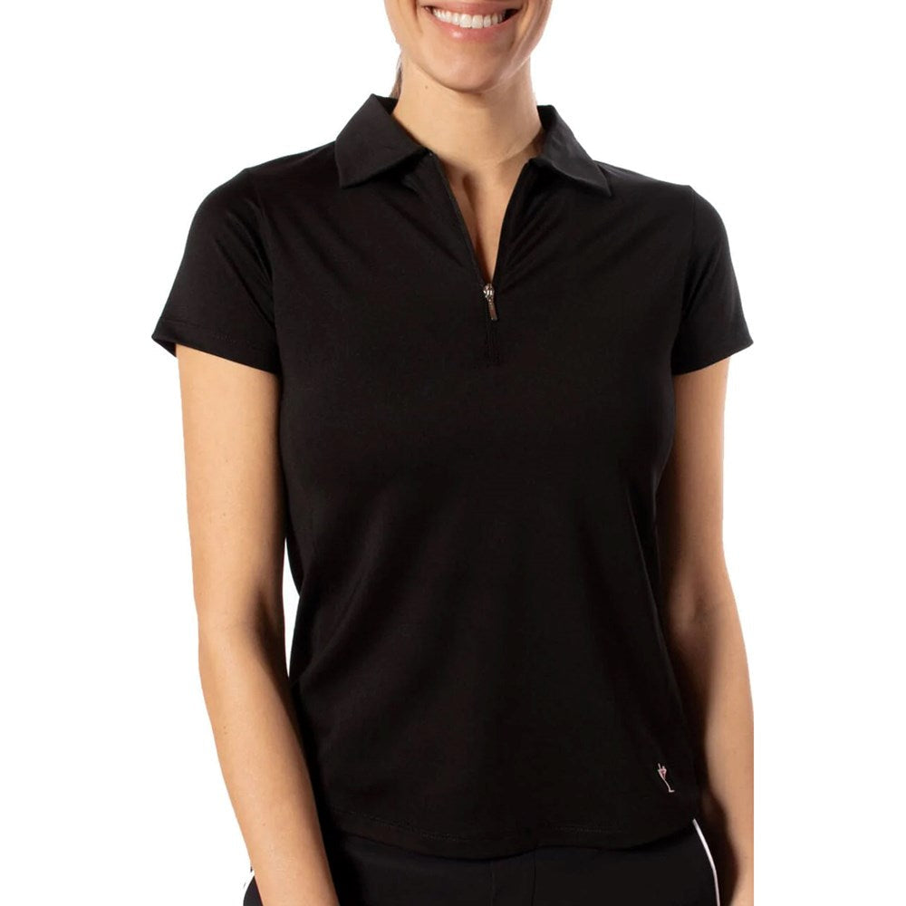 Golftini Women's Short Sleeve Zip Golf Polo Shirt - Black