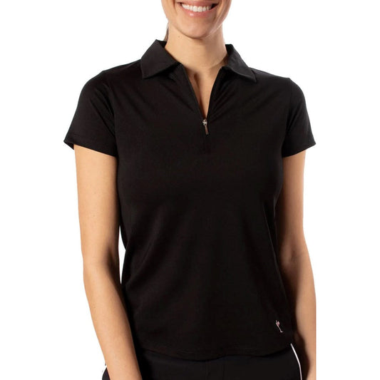 Golftini Women's Short Sleeve Zip Golf Polo Shirt - Black