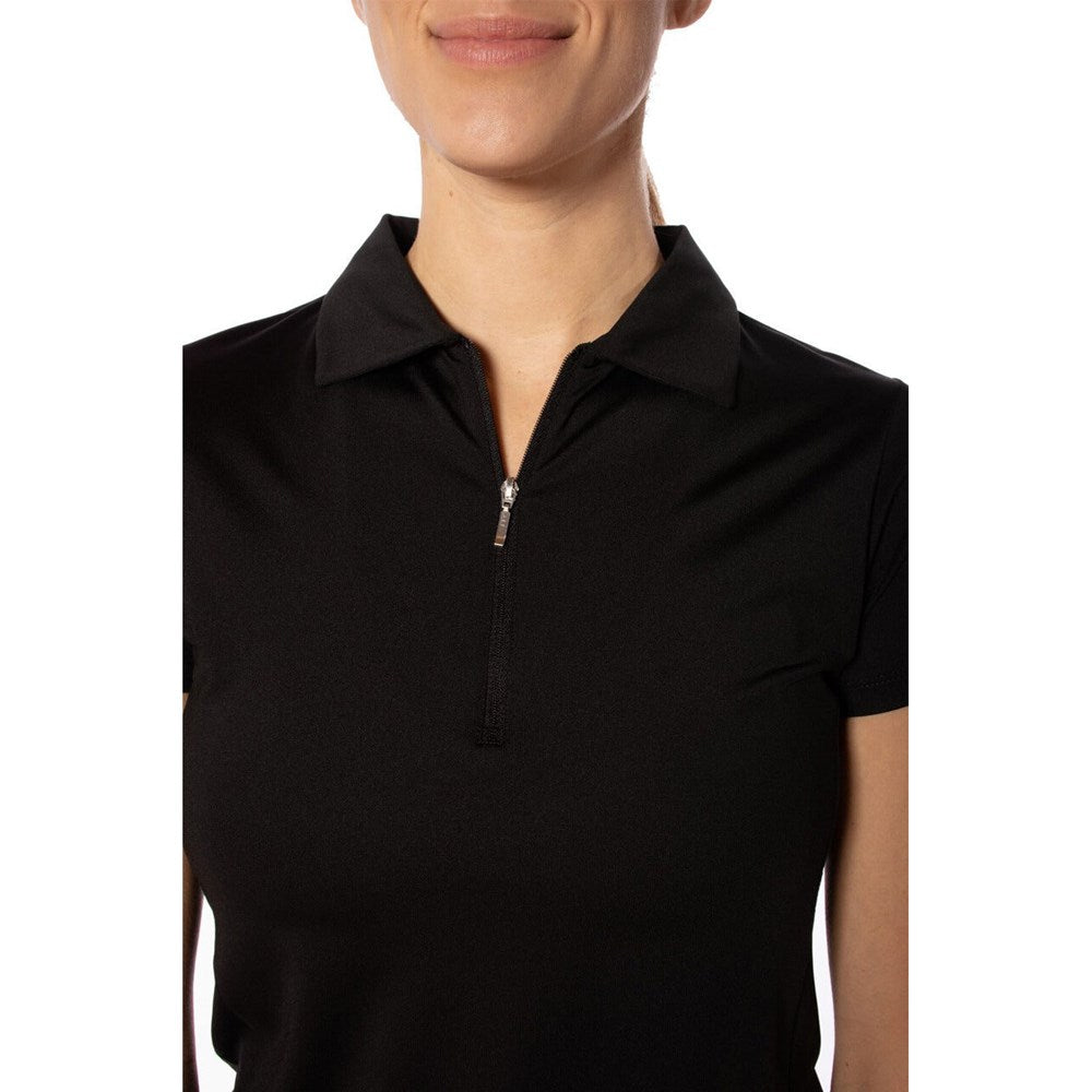 Golftini Women's Short Sleeve Zip Golf Polo Shirt - Black