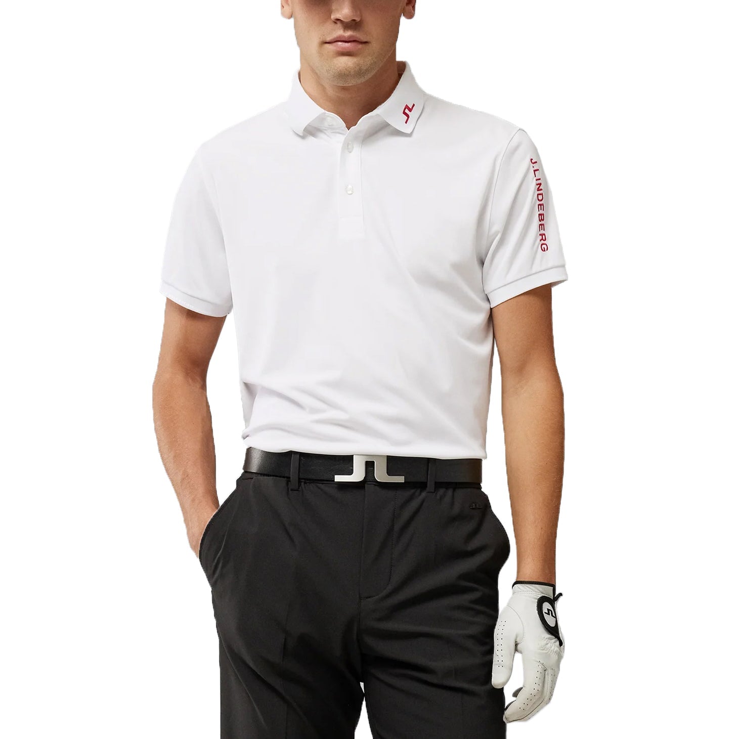 J.Lindeberg Tour Tech Polo Golf Shirt - White/Red