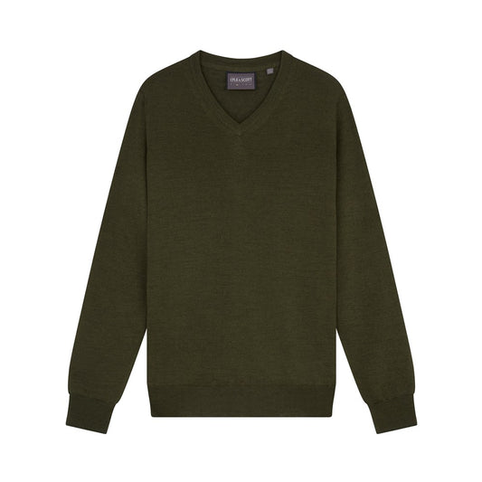 Lyle & Scott Embroidery Collection Merino Blend V-Neck Knit - Cactus Green