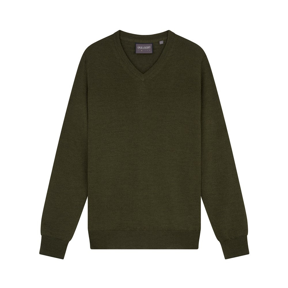 Lyle & Scott Embroidery Collection Merino Blend V-Neck Knit - Cactus Green