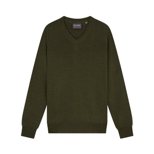 Lyle & Scott Embroidery Collection Merino Blend V-Neck Knit - Cactus Green