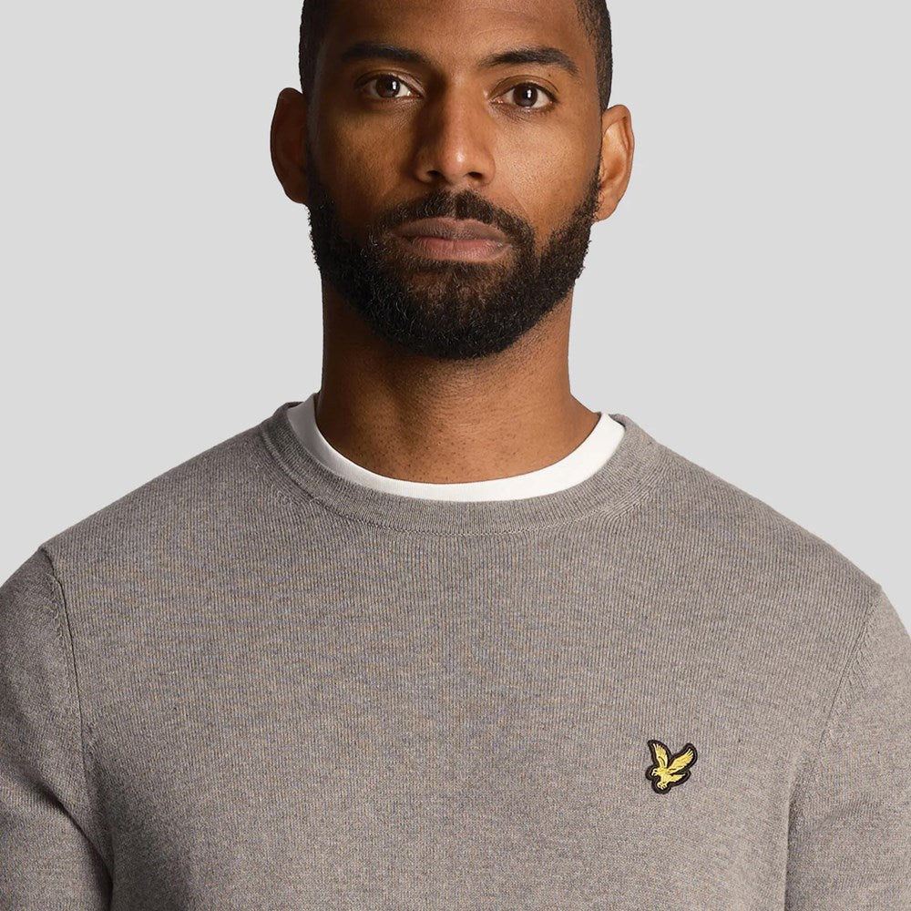 Lyle & Scott Cotton Merino Crew Neck Pullover - Mid Grey Marl