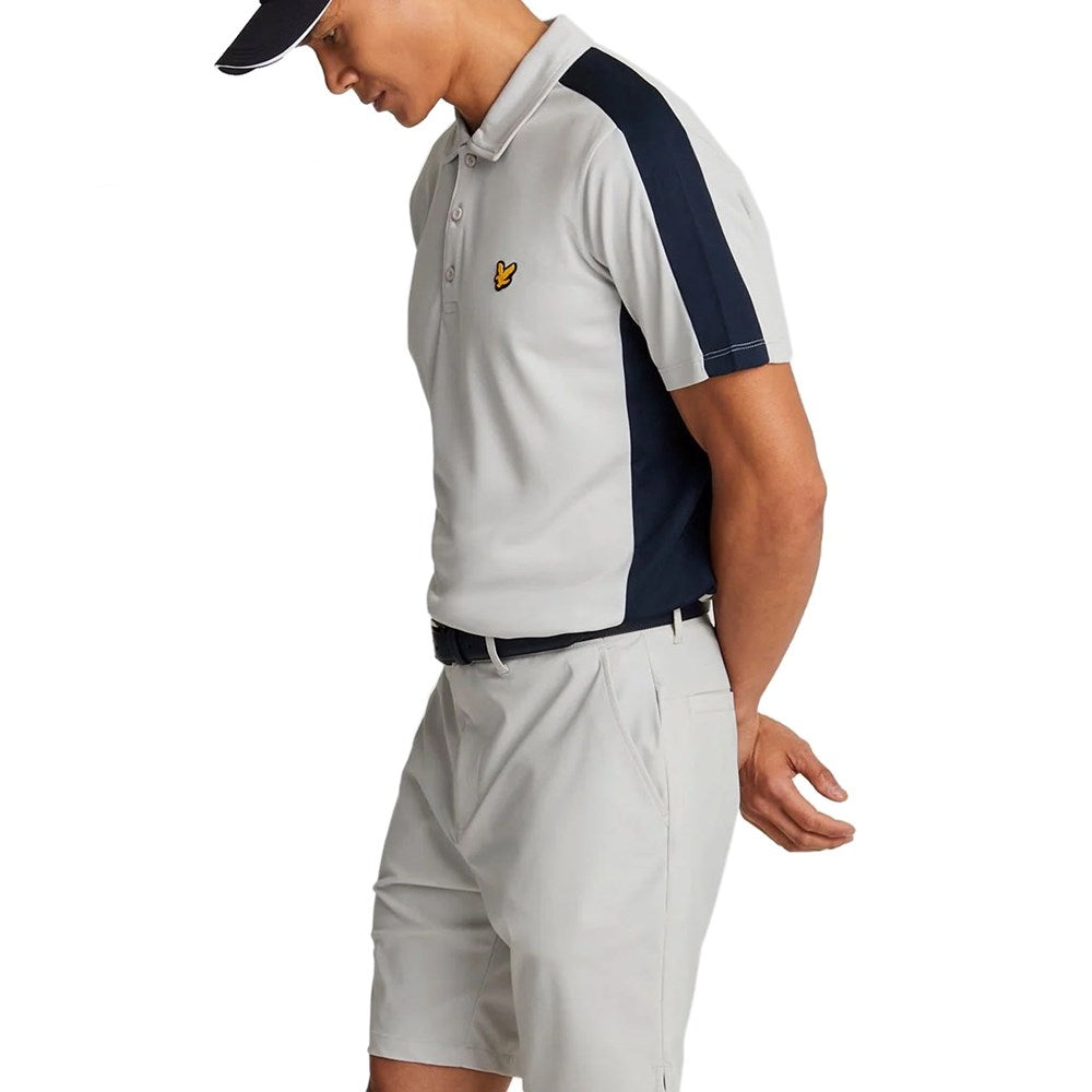Lyle & Scott Golf Striped Polo Shirt - Pebble/ Dark Navy