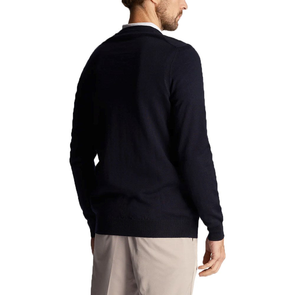Lyle & Scott Embroidery Collection Merino Blend V-Neck Knit - Dark Navy