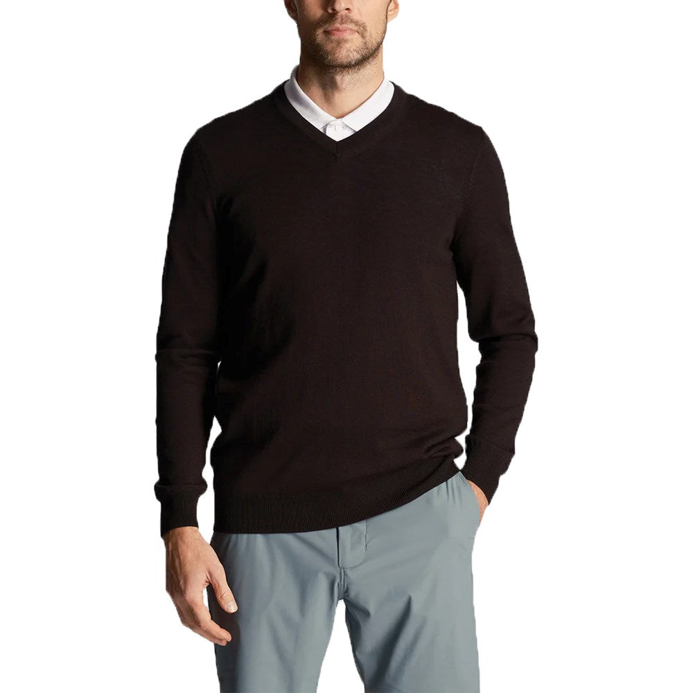 Lyle & Scott Embroidery Collection Merino Blend V-Neck Knit - Black