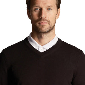 Lyle & Scott Embroidery Collection Merino Blend V-Neck Knit - Black