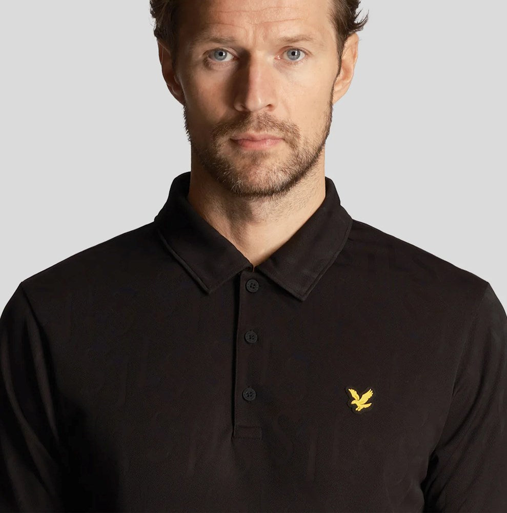Lyle & Scott Monogram Jacquard Golf Polo Shirt - Jet Black